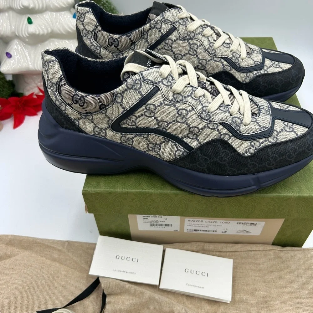 Men's Gucci GG supreme Rython sneakers size 12 made in Italy NWT - Picture 6 of 11